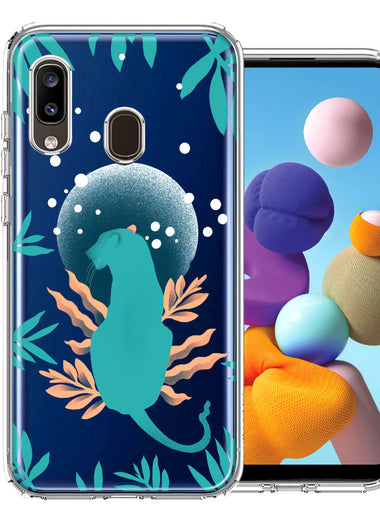 Samsung Galaxy A20 Moon Green Jaguar Design Double Layer Phone Case Cover