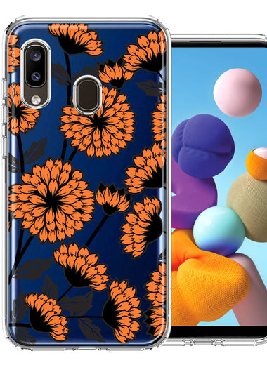Samsung Galaxy A20 Orange Chrysanthemum Flowers Design Double Layer Phone Case Cover