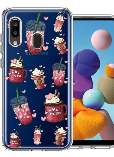 Samsung Galaxy A20 Coffee Lover Valentine's Hearts Pink Drink Latte Double Layer Phone Case Cover