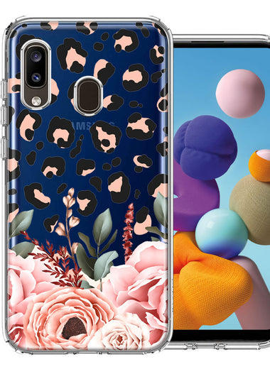 For Samsung Galaxy A20 Classy Blush Peach Peony Rose Flowers Leopard Phone Case Cover