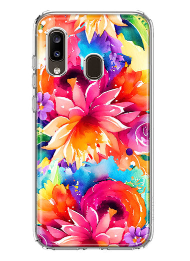 Samsung Galaxy A20 Watercolor Paint Summer Rainbow Flowers Bouquet Bloom Floral Hybrid Protective Phone Case Cover