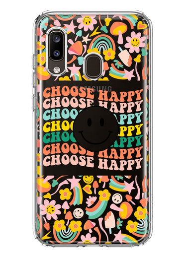 Samsung Galaxy A20 Choose Happy Smiley Face Retro Vintage Groovy 70s Style Hybrid Protective Phone Case Cover