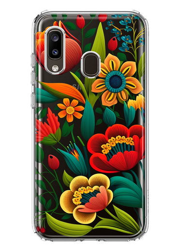 Samsung Galaxy A20 Colorful Red Orange Folk Style Floral Vibrant Spring Flowers Hybrid Protective Phone Case Cover