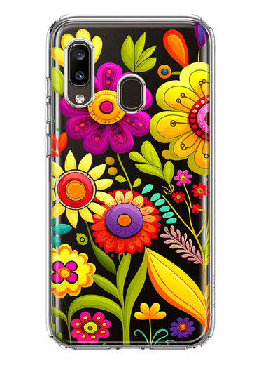 Samsung Galaxy A20 Colorful Yellow Pink Folk Style Floral Vibrant Spring Flowers Hybrid Protective Phone Case Cover