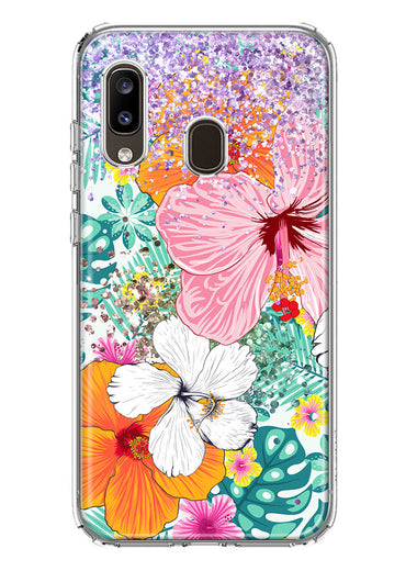 Samsung Galaxy A20 Hawaiian Vibes Hibiscus Flowers Monstera Vacation Summer Hybrid Protective Phone Case Cover
