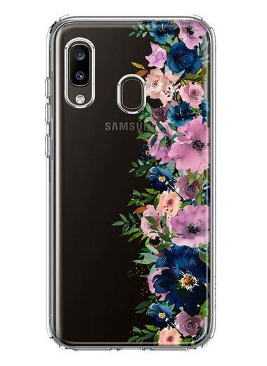 Samsung Galaxy A20 Navy Blue Summer Watercolor Floral Classic Purple Flowers Hybrid Protective Phone Case Cover