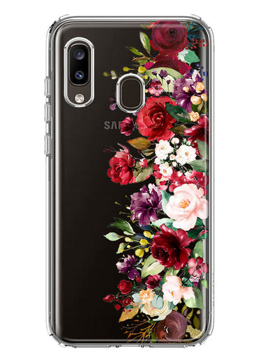 Samsung Galaxy A20 Red Summer Watercolor Floral Bouquets Ruby Flowers Hybrid Protective Phone Case Cover