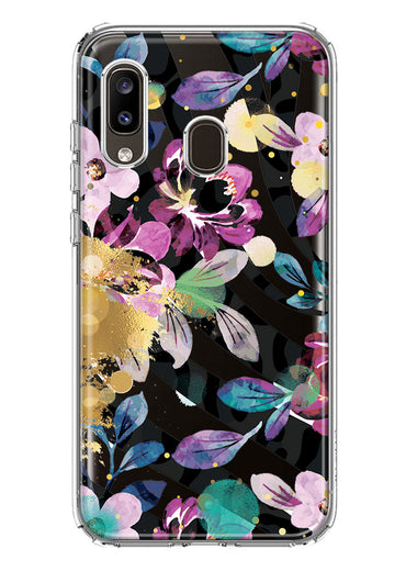 Samsung Galaxy A20 Zebra Stripes Tropical Flowers Purple Blue Summer Vibes Hybrid Protective Phone Case Cover