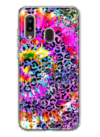 Samsung Galaxy A20 Vibrant Pink Purple Tie Dye Summer Leopard Swirl Rainbow Hybrid Protective Phone Case Cover
