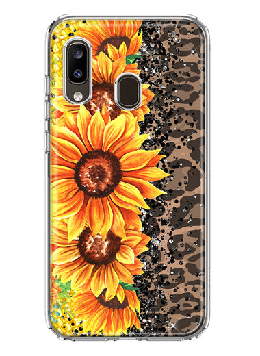 Samsung Galaxy A20 Yellow Summer Sunflowers Brown Leopard Honeycomb Hybrid Protective Phone Case Cover