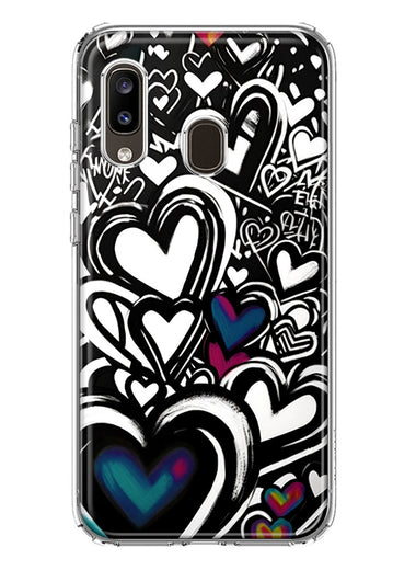 Samsung Galaxy A20 Black White Hearts Love Graffiti Hybrid Protective Phone Case Cover