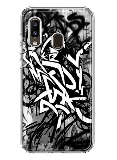 Samsung Galaxy A20 Black White Urban Graffiti Hybrid Protective Phone Case Cover