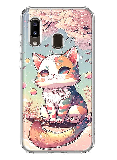 Samsung Galaxy A20 Kawaii Manga Pink Cherry Blossom Cute Cat Hybrid Protective Phone Case Cover