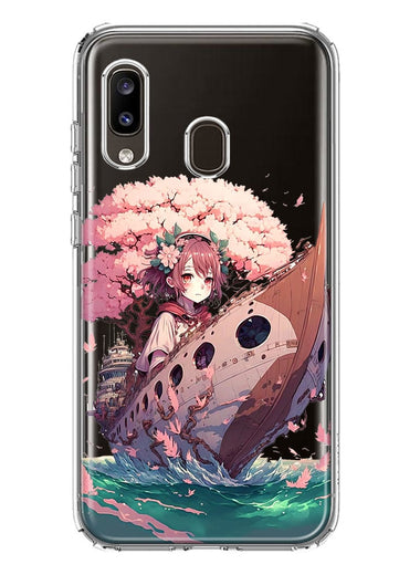 Samsung Galaxy A20 Kawaii Manga Pink Cherry Blossom Japanese Girl Boat Hybrid Protective Phone Case Cover
