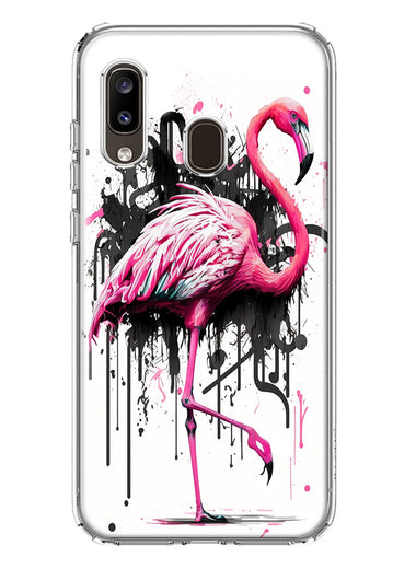 Samsung Galaxy A20 Pink Flamingo Painting Graffiti Hybrid Protective Phone Case Cover