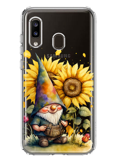 Samsung Galaxy A20 Cute Gnome Sunflowers Clear Hybrid Protective Phone Case Cover