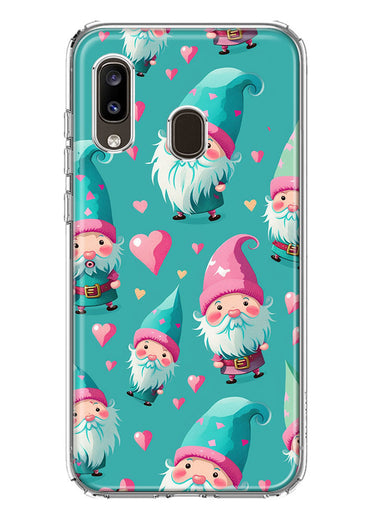 Samsung Galaxy A20 Turquoise Pink Hearts Gnomes Hybrid Protective Phone Case Cover