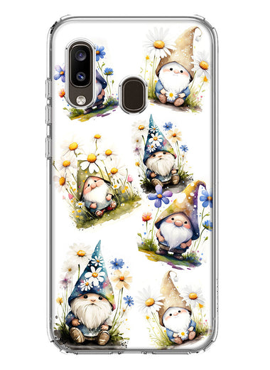 Samsung Galaxy A20 Cute White Blue Daisies Gnomes Hybrid Protective Phone Case Cover