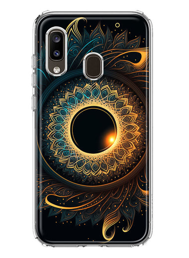 Samsung Galaxy A20 Mandala Geometry Abstract Eclipse Pattern Hybrid Protective Phone Case Cover
