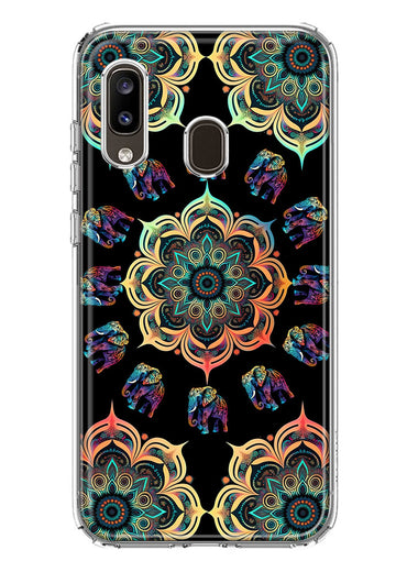Samsung Galaxy A20 Mandala Geometry Abstract Elephant Pattern Hybrid Protective Phone Case Cover