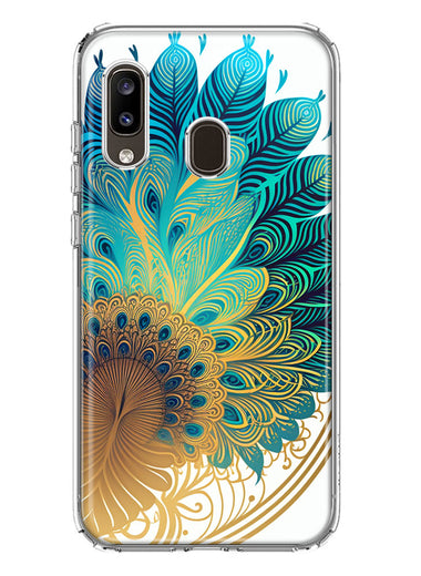 Samsung Galaxy A20 Mandala Geometry Abstract Peacock Feather Pattern Hybrid Protective Phone Case Cover