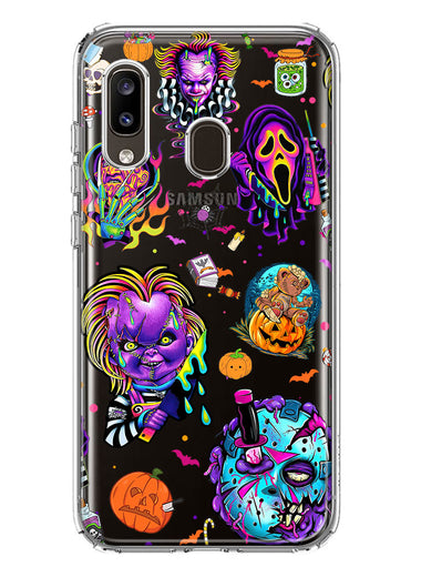 Samsung Galaxy A20 Cute Halloween Spooky Horror Scary Neon Characters Hybrid Protective Phone Case Cover