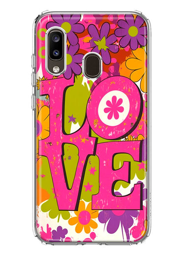 Samsung Galaxy A20 Pink Daisy Love Graffiti Painting Art Hybrid Protective Phone Case Cover