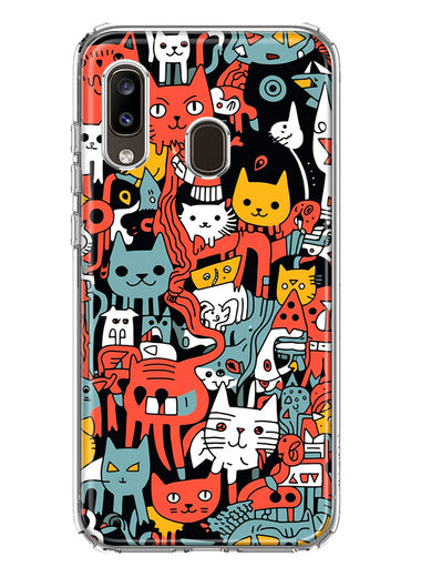 Samsung Galaxy A20 Psychedelic Cute Cats Friends Pop Art Hybrid Protective Phone Case Cover