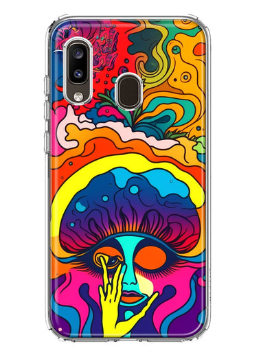 Samsung Galaxy A20 Neon Rainbow Psychedelic Trippy Hippie Big Brain Hybrid Protective Phone Case Cover