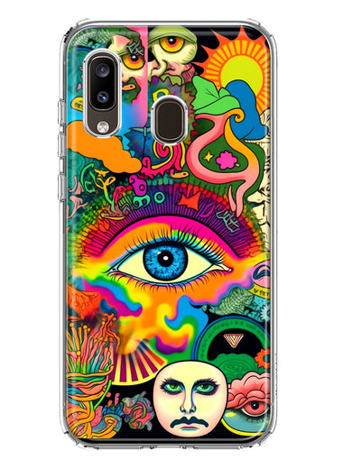 Samsung Galaxy A20 Neon Rainbow Psychedelic Trippy Hippie Multiple Eyes Hybrid Protective Phone Case Cover