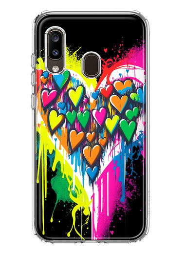 Samsung Galaxy A20 Colorful Rainbow Hearts Love Graffiti Painting Hybrid Protective Phone Case Cover