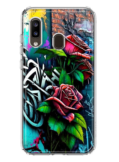 Samsung Galaxy A20 Red Roses Graffiti Painting Art Hybrid Protective Phone Case Cover
