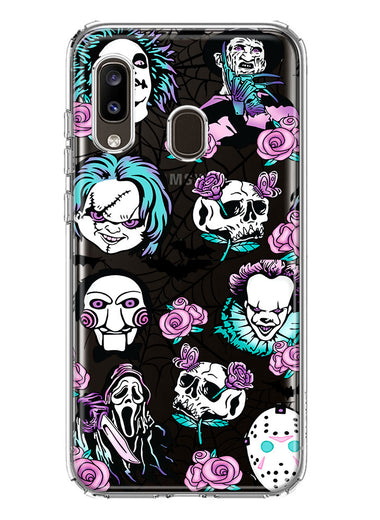 Samsung Galaxy A20 Roses Halloween Spooky Horror Characters Spider Web Hybrid Protective Phone Case Cover