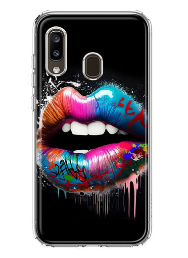 Samsung Galaxy A20 Colorful Lip Graffiti Painting Art Hybrid Protective Phone Case Cover