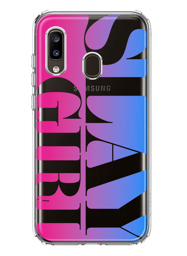 Samsung Galaxy A20 Pink Blue Clear Funny Text Quote Slay Girl Hybrid Protective Phone Case Cover