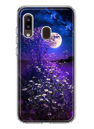 Samsung Galaxy A20 Spring Moon Night Lavender Flowers Floral Hybrid Protective Phone Case Cover