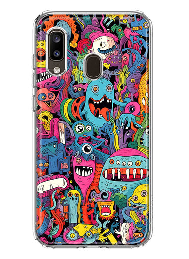 Samsung Galaxy A20 Psychedelic Trippy Happy Aliens Characters Hybrid Protective Phone Case Cover