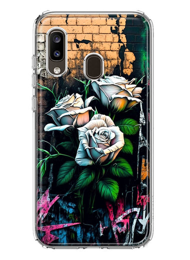 Samsung Galaxy A20 White Roses Graffiti Wall Art Painting Hybrid Protective Phone Case Cover