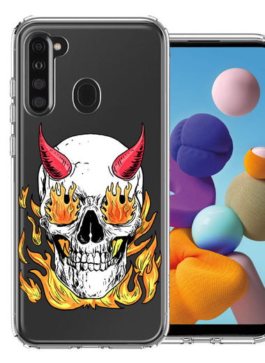 Samsung Galaxy A21 Flamming Devil Skull Design Double Layer Phone Case Cover