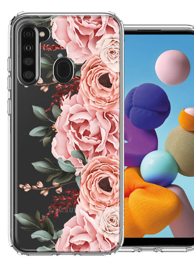 For Samsung Galaxy A21 Blush Pink Peach Spring Flowers Peony Rose Phone Case Cover