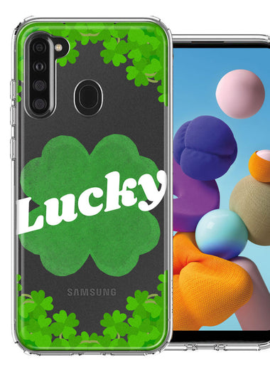 Samsung Galaxy A21 Lucky St Patrick's Day Shamrock Green Clovers Double Layer Phone Case Cover