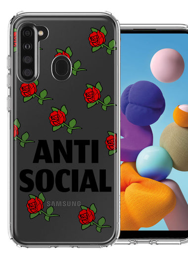 Samsung Galaxy A21 Anti Social Roses Design Double Layer Phone Case Cover