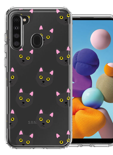 Samsung Galaxy A21 Black Cat Polkadots Design Double Layer Phone Case Cover