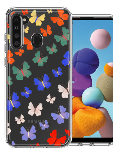 Samsung Galaxy A21 Colorful Butterflies Design Double Layer Phone Case Cover