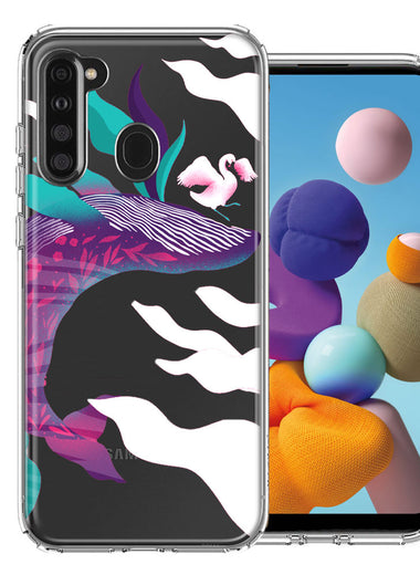 Samsung Galaxy A21 Mystic Floral Whale Design Double Layer Phone Case Cover