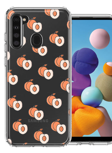 Samsung Galaxy A21 Polka Dot Peaches Design Double Layer Phone Case Cover