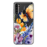 Samsung Galaxy A21 Spring Summer Flowers Butterfly Purple Blue Lilac Floral Hybrid Protective Phone Case Cover