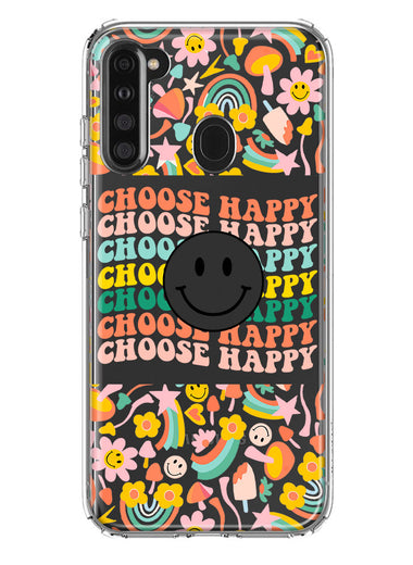 Samsung Galaxy A21 Choose Happy Smiley Face Retro Vintage Groovy 70s Style Hybrid Protective Phone Case Cover