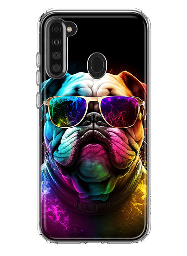 Samsung Galaxy A21 Neon Rainbow Glow Bulldog Hybrid Protective Phone Case Cover