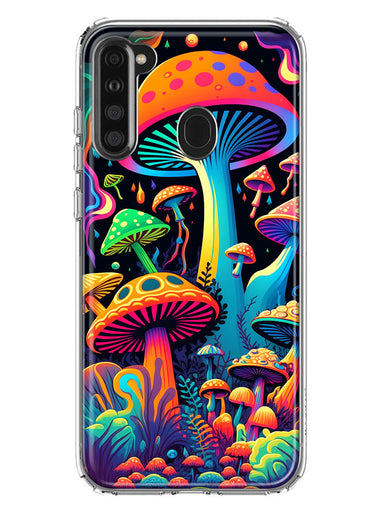 Samsung Galaxy A21 Neon Rainbow Psychedelic Indie Hippie Mushrooms Hybrid Protective Phone Case Cover